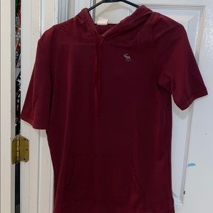 Burgundy short sleeve hoodie shirt